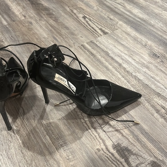 Jimmy Choo Vita 100 Lace Up Black Patent Leather Heels Shoes Pumps Size 38 - Picture 5 of 14